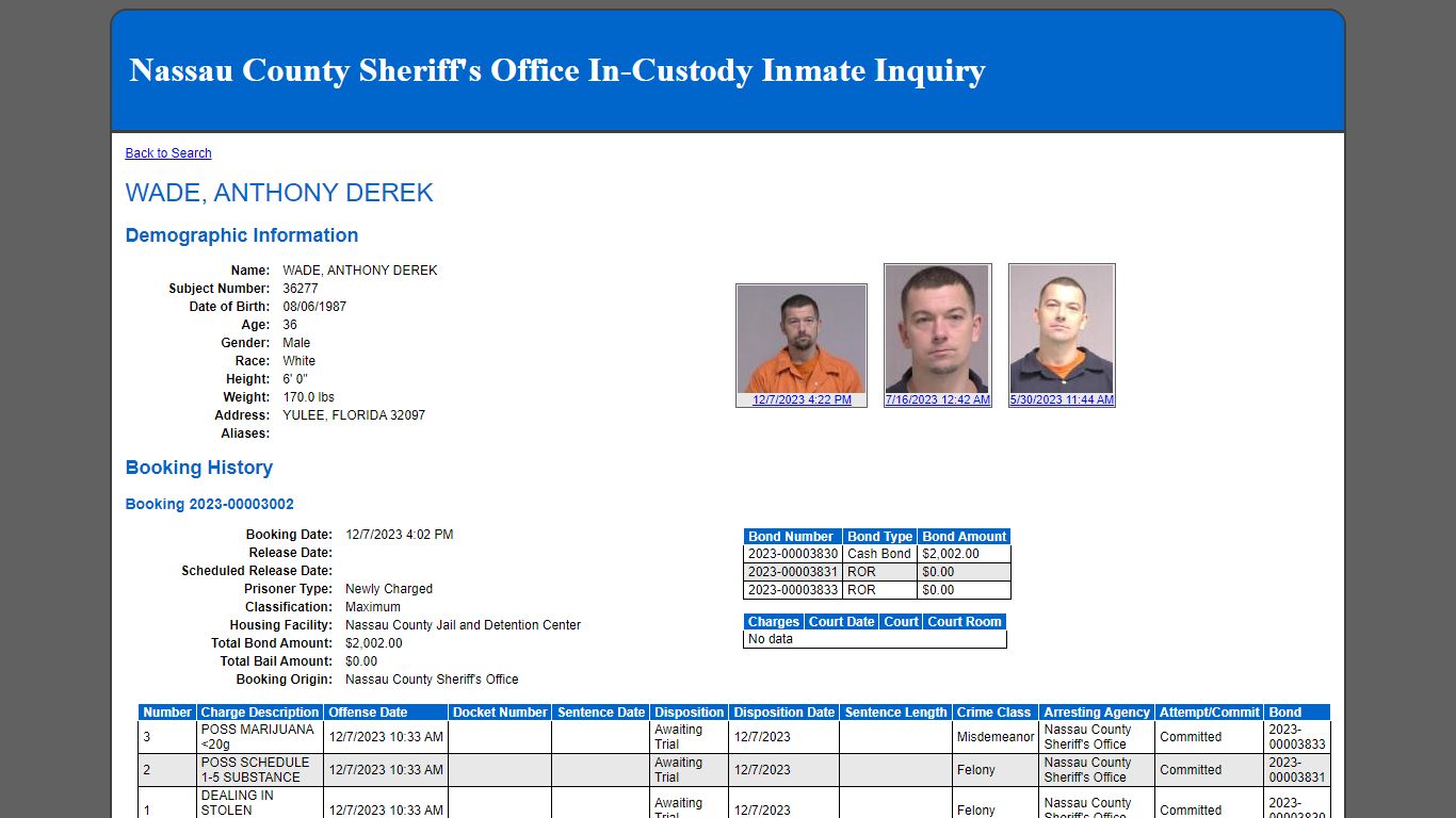 Nassau County Sheriff's Office In-Custody Inmate Inquiry
