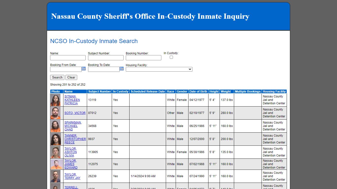 NCSO In-Custody Inmate Search